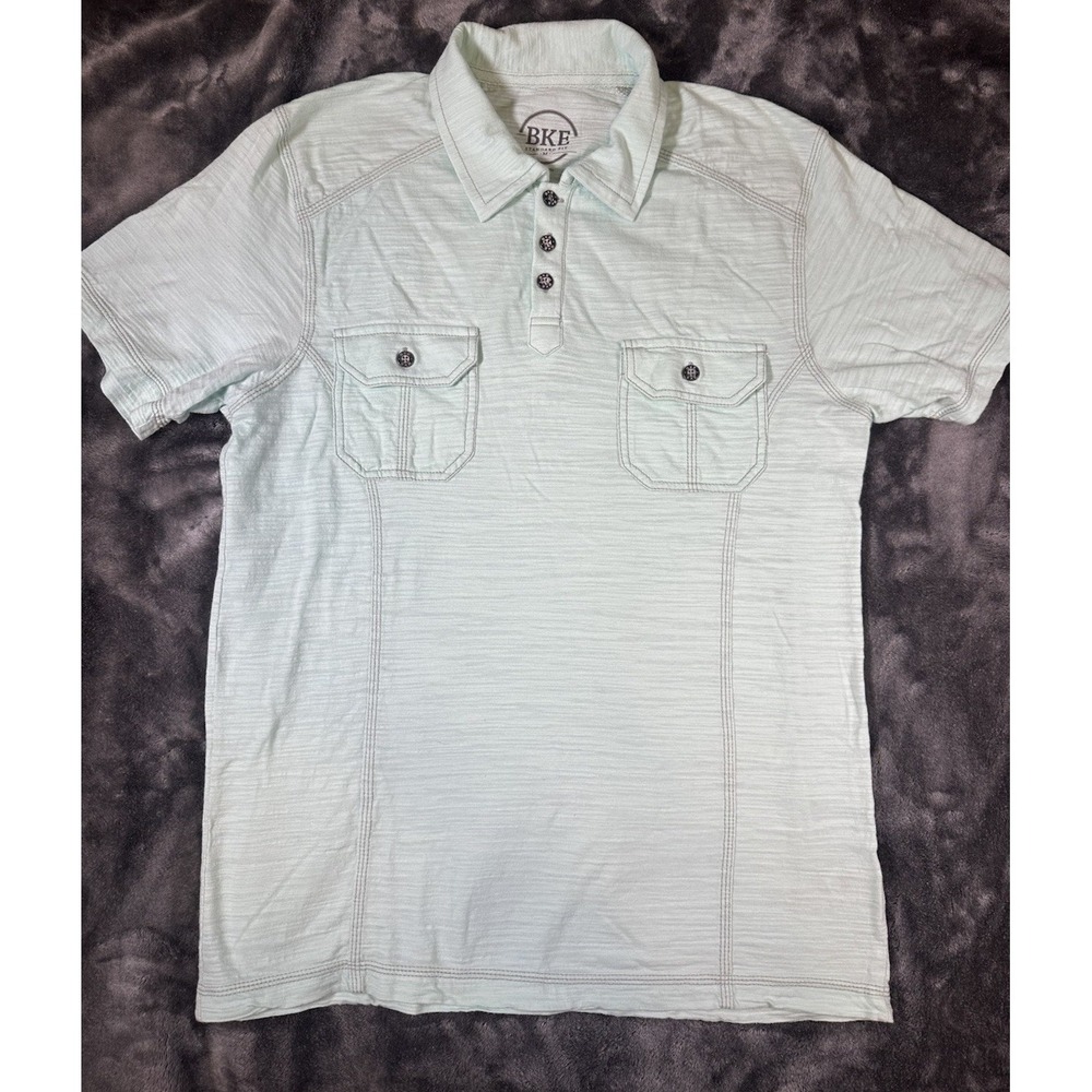 BKE Polo Shirt Standard Fit Short Sleeve Pocket Distressed Stitching MEDIUM